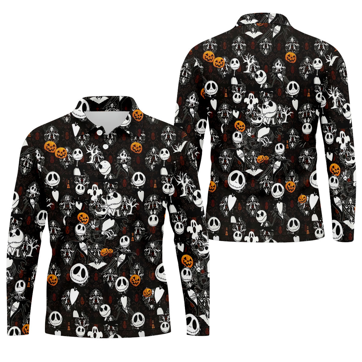 Halloween Pumpkin Skeleton Pattern Golf Polo Shirt, Hawaiian Golf Shirt, Mens Golf Apparel