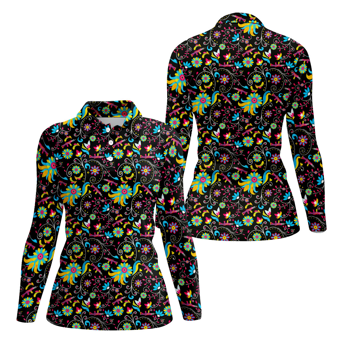 Flores De Mayo Cinco De Mayo Celebration Fiesta Themed Tropical Pattern Golf Shirt For Women