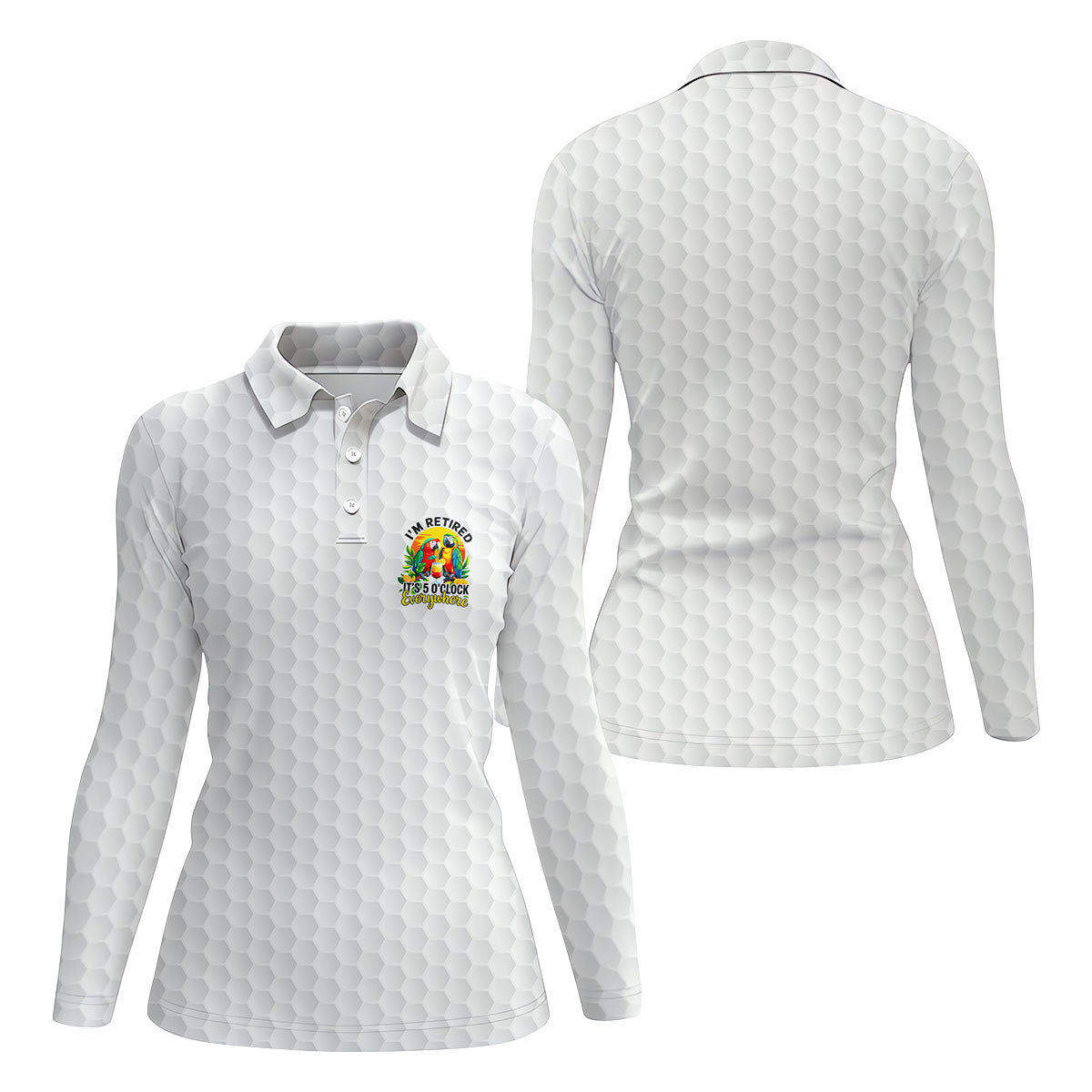 White Tropical Parrot Happy Retirement Golf Polo Shirt, Women's Golf Polo, Performance Golf Shirt