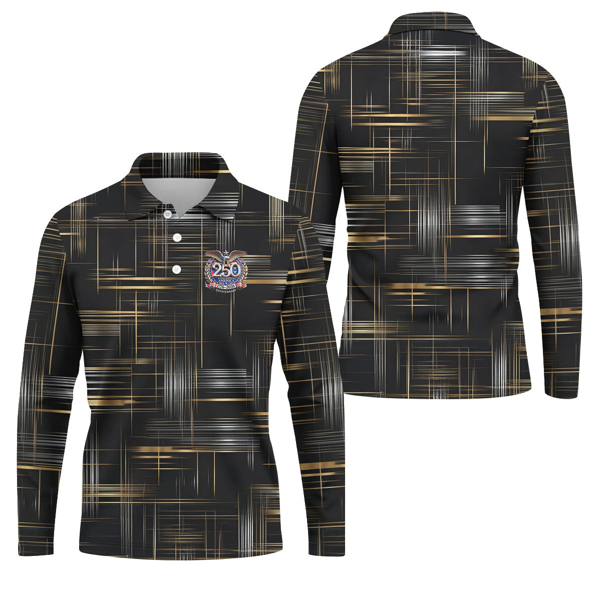 Gold And Silver Grid Pattern Patriotic 4th Of July Golf Shirt, 250 Years Golf Shirts For Men