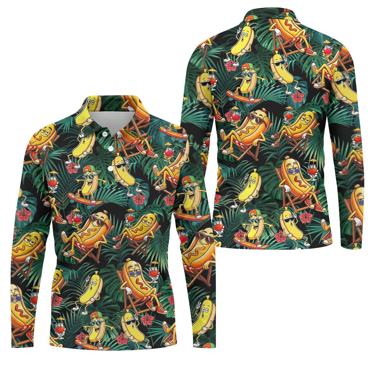Funny Hot Dog Banana Tropical Hawaiian Golf Shirt, Mens Golf Polo, Printed Golf Shirts
