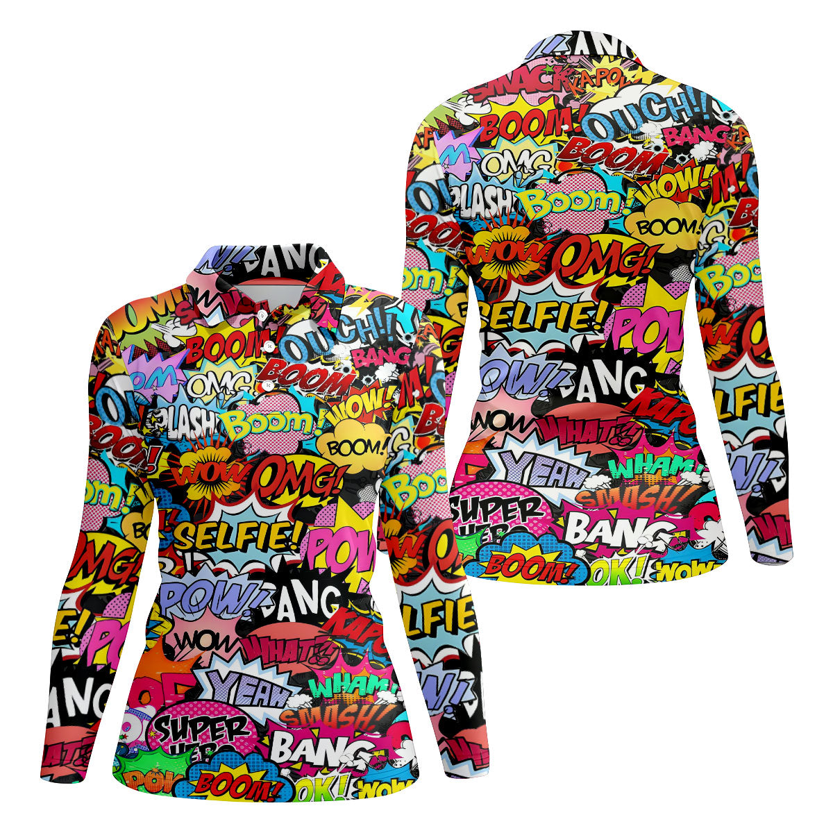 Comic Pop Art Golf Shirt, Retro Speech Bubble Pattern, Polo Shirts For Women