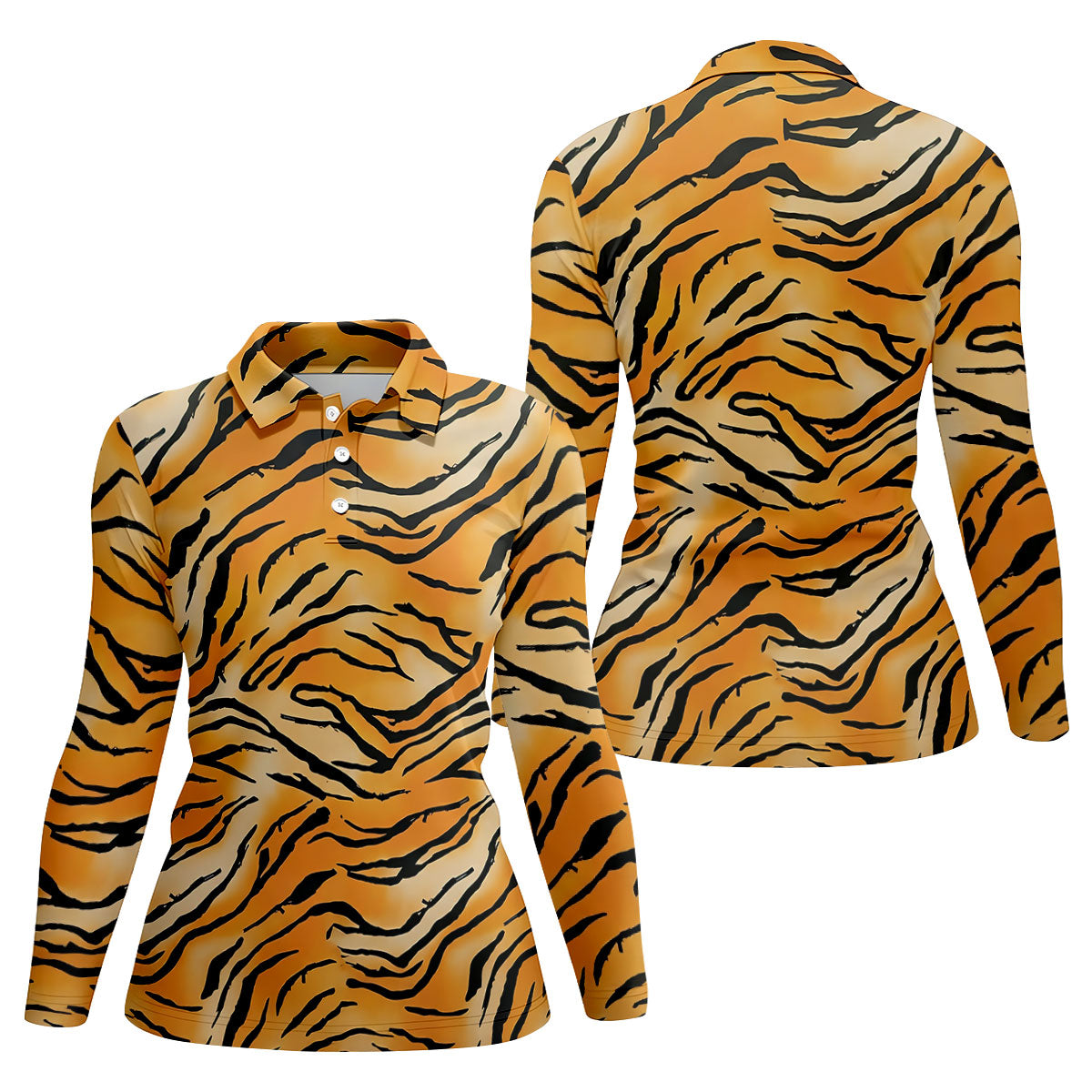 Tiger Stripe Pattern Hawaiian Golf Shirt, Fun Women's Golf Shirts, Ladies Golf Shirts