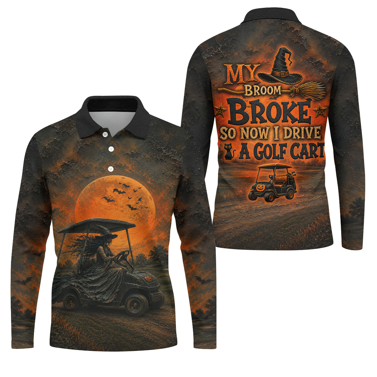 My Broom Broke So Now I Drive A Golf Cart Halloween Shirt, Golf Apparel For Men, Printed Golf Shirts