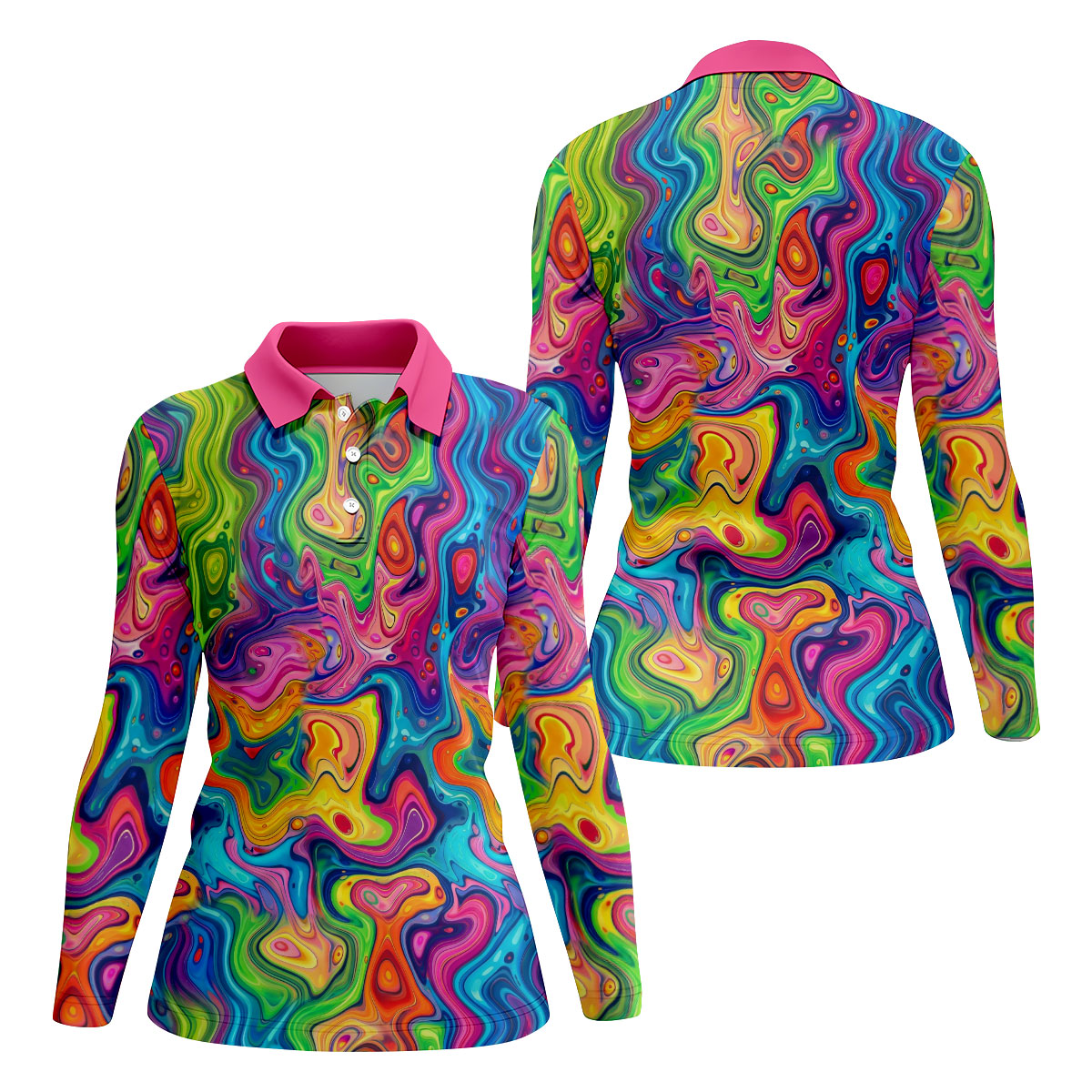 Liquid Marble Colorful Print Retro Golf Shirt, Women's Golf Tops, Ladies Golf Polos