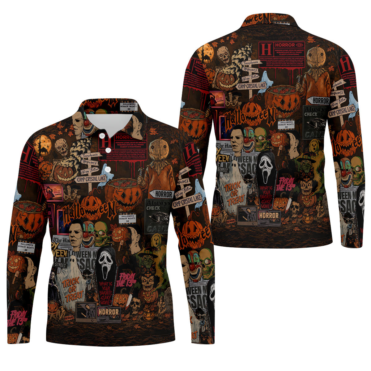 Horror Character Halloween Collage Golf Polo Shirt, Mens Golf Apparel, Polo Shirts For Men