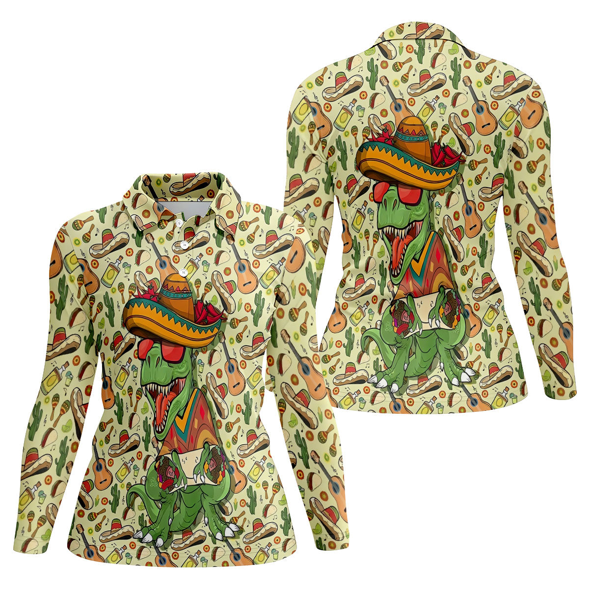 Mexican T-Rex Cinco De Mayo Celebration Funny Golf Shirt, Vibrant Color Golf Shirt For Women