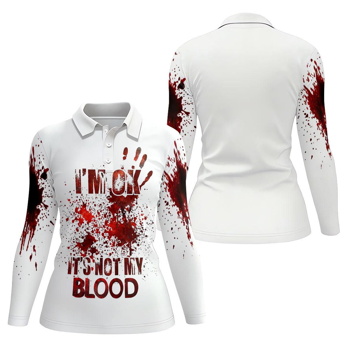 I'm OK It's Not My Blood Halloween Golf Polo Shirt, Printed Golf Shirt, Womens Golf Polo