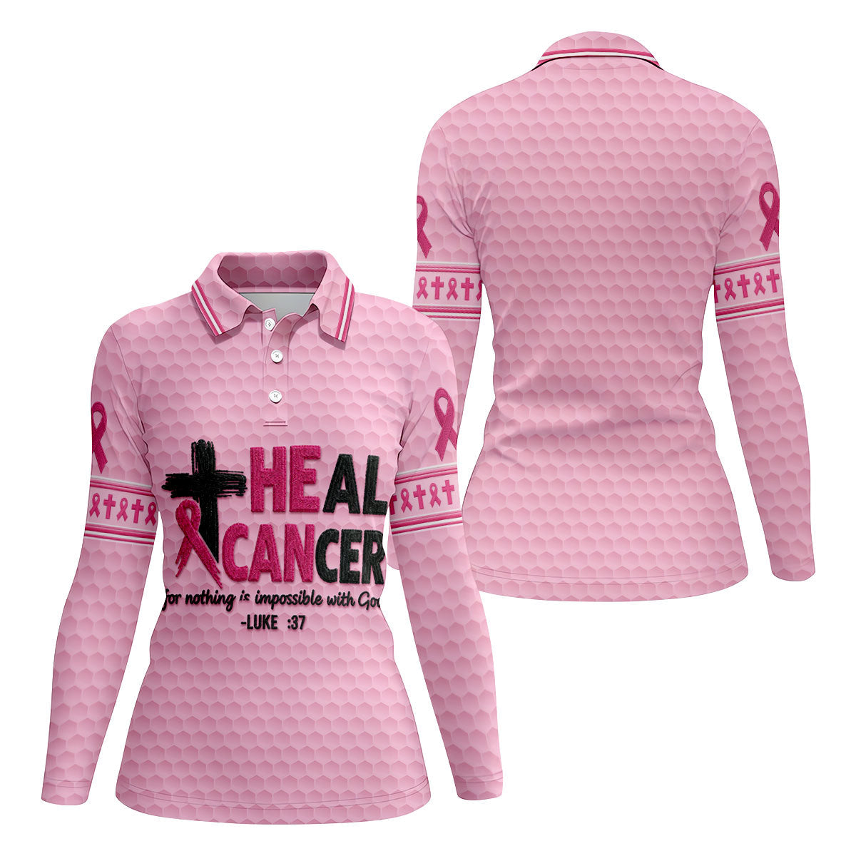 Heal Cancer Faith Pink Breast Cancer Awareness Shirt, Womens Golf Polo, Golf Shirts For Women