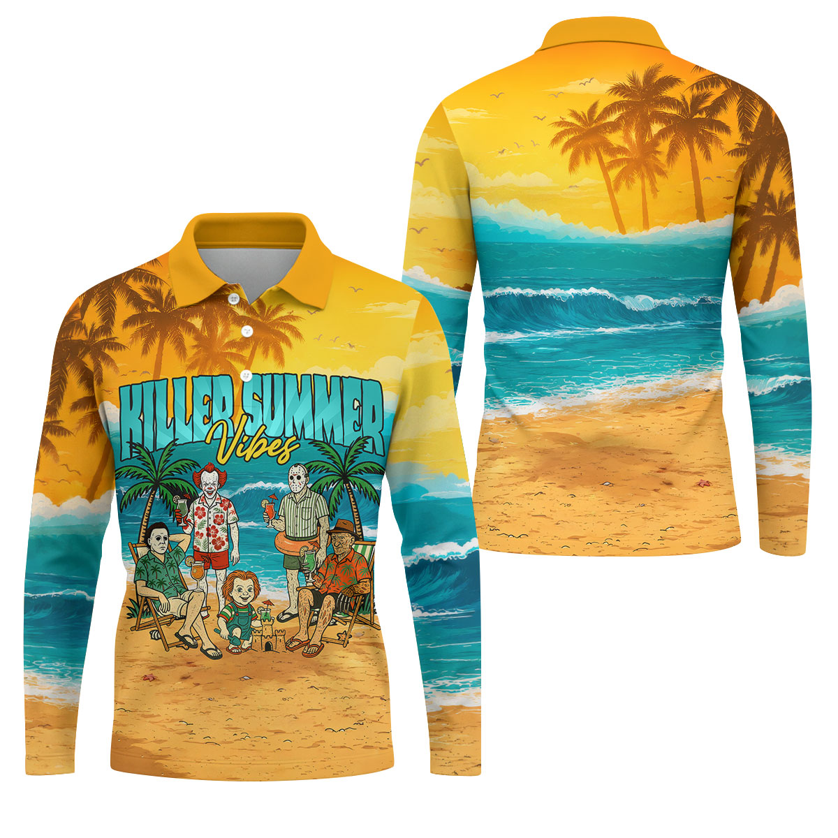 Killer Summer Vibes Horror Beach Party Golf Hawaiian Shirt, Men's Golf Shirt, Mens Golf Polo