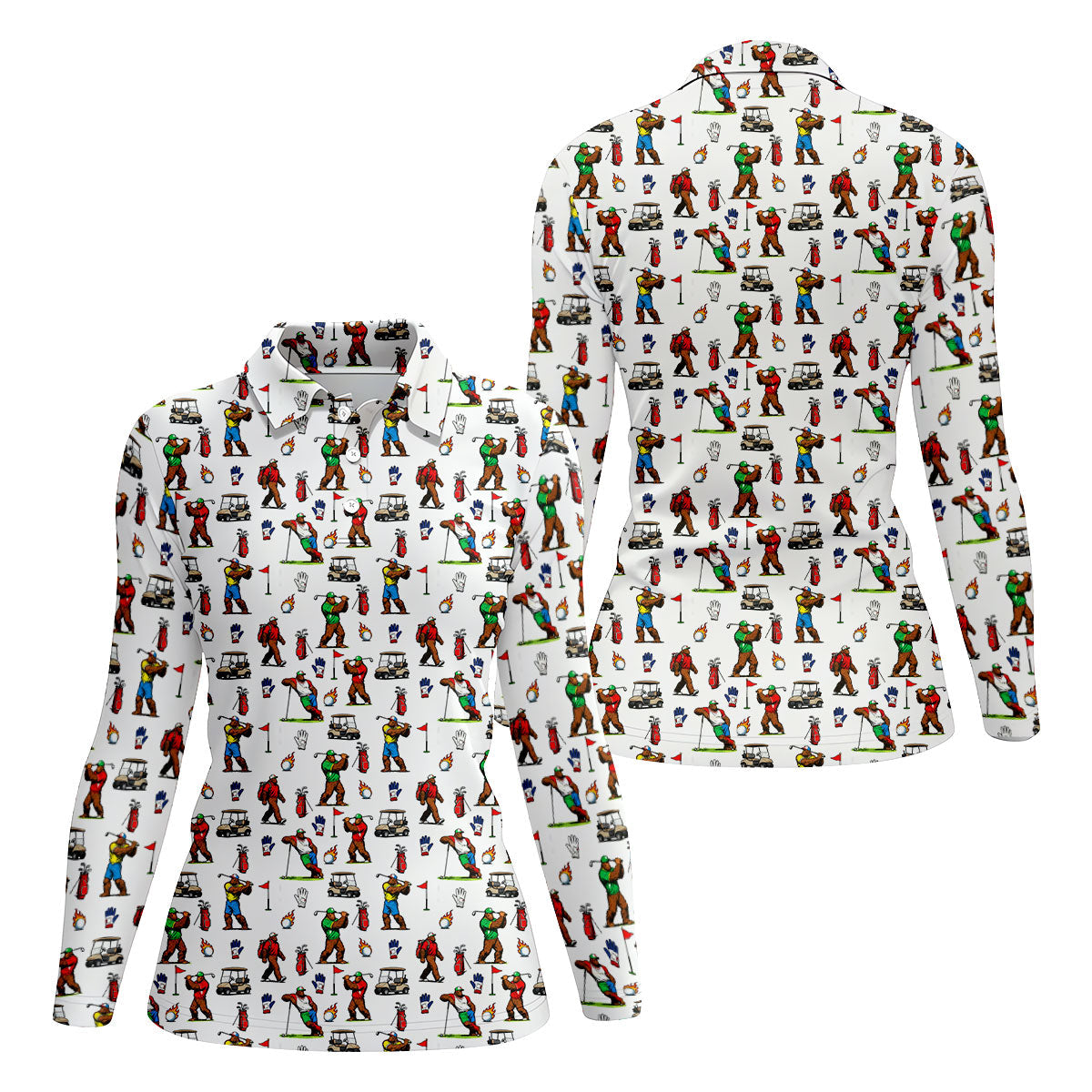 Bigfoot Golfer Pattern Women's Golf Tops, Golf Shirts For Women, Performance Golf Shirt