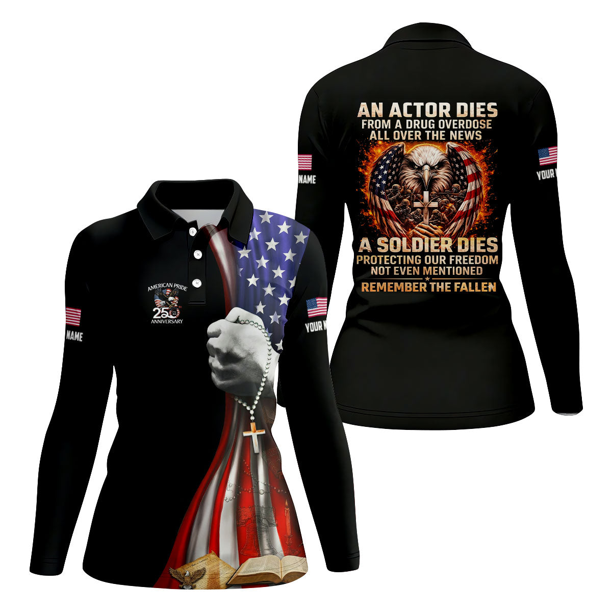 Remember The Fallen Veteran Memorial Patriotic 4th Of July Golf Shirt, 250th Anniversary Golf Shirt For Women