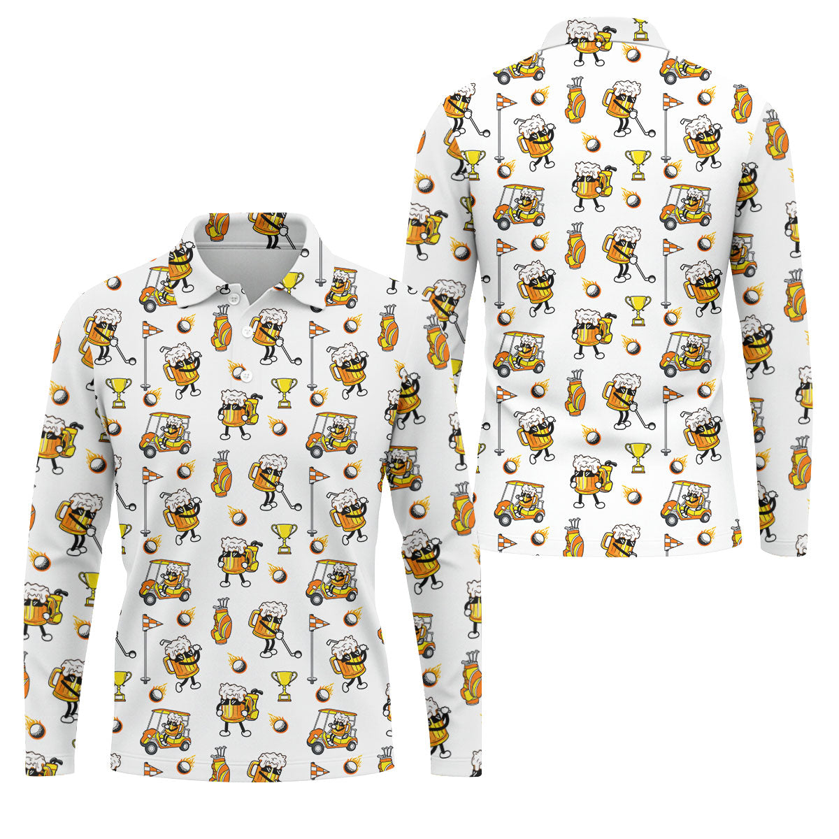 Funny Beer Mug Golfer Pattern Golf Polo Shirt, Mens Golf Polo, Golf Apparel For Men