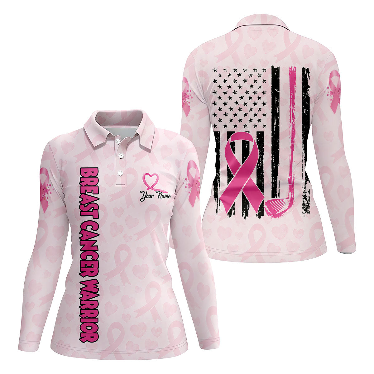 Personalized Breast Cancer Warrior Pink Ribbon Polo, Women’s Golf Polo, Ladies Golf Top