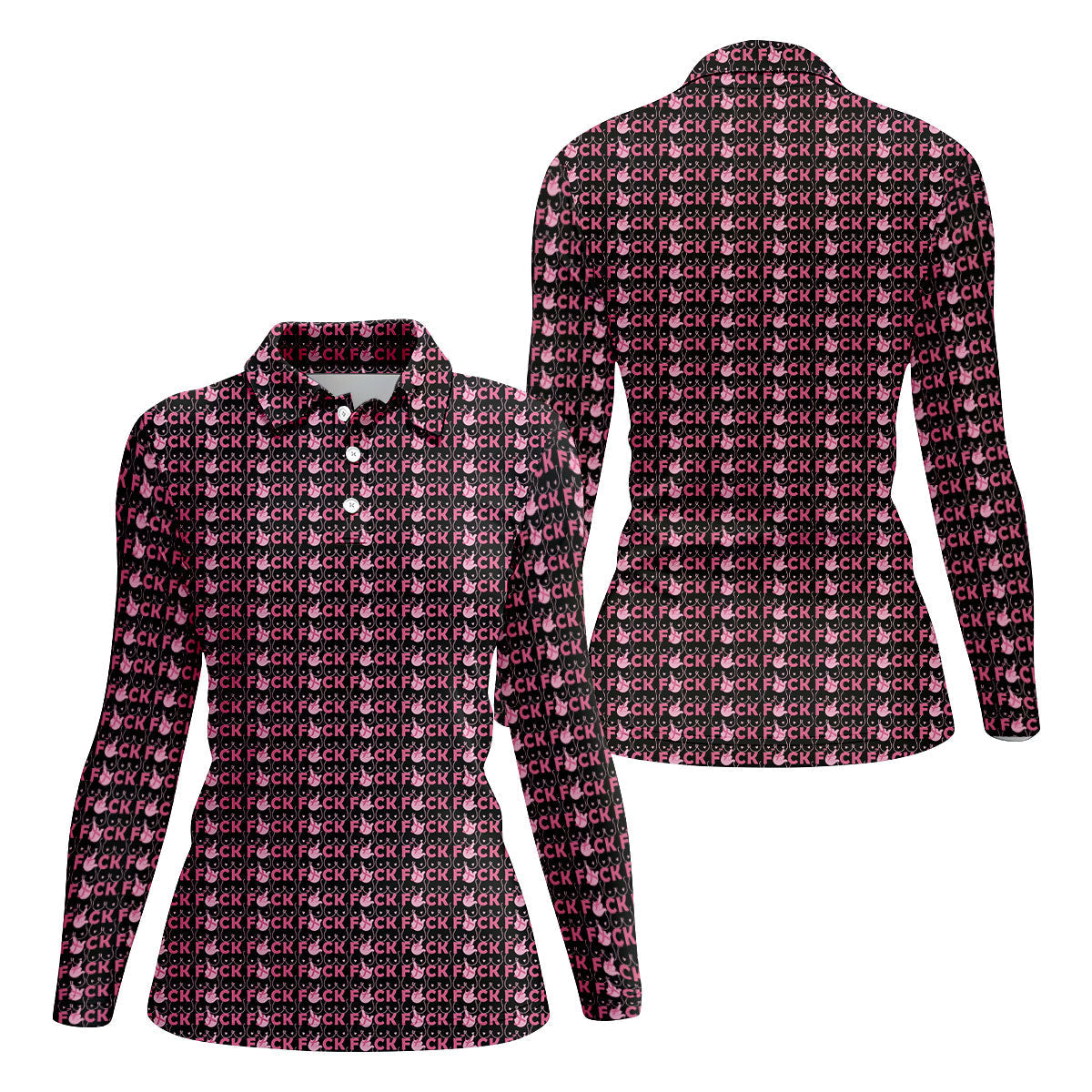 Fuck Breast Cancer Pink Ribbon Golf Polo Shirt, Women’s Golf Tops, Golf Shirts For Women