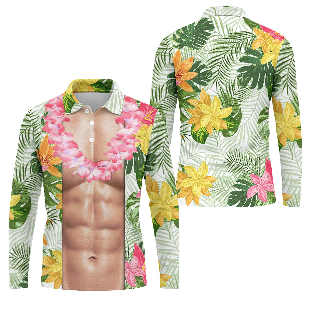 Light Skin Tropical Muscle Chest Hawaiian Golf Polo Shirt, Hawaiian Golf Shirt, Men's Golf Shirt
