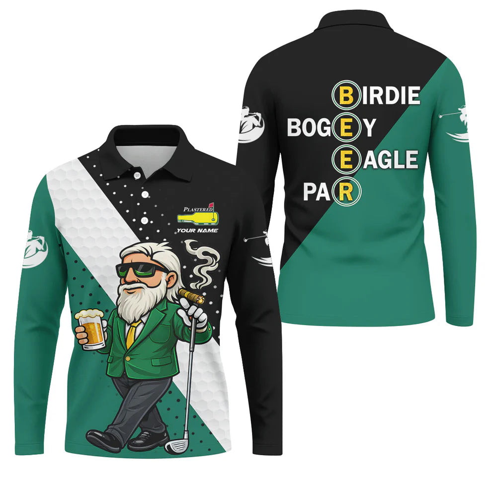 Birdie Boogey Eagle Par Plastered Beer Bottle Logo Golf Tops For Men, Golf And Beer Fun Golf Shirt