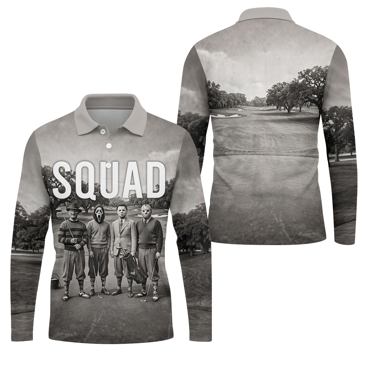 Horror Golfer Squad Halloween Golf Polo Shirt, Golf Shirts For Men, Printed Golf Shirts