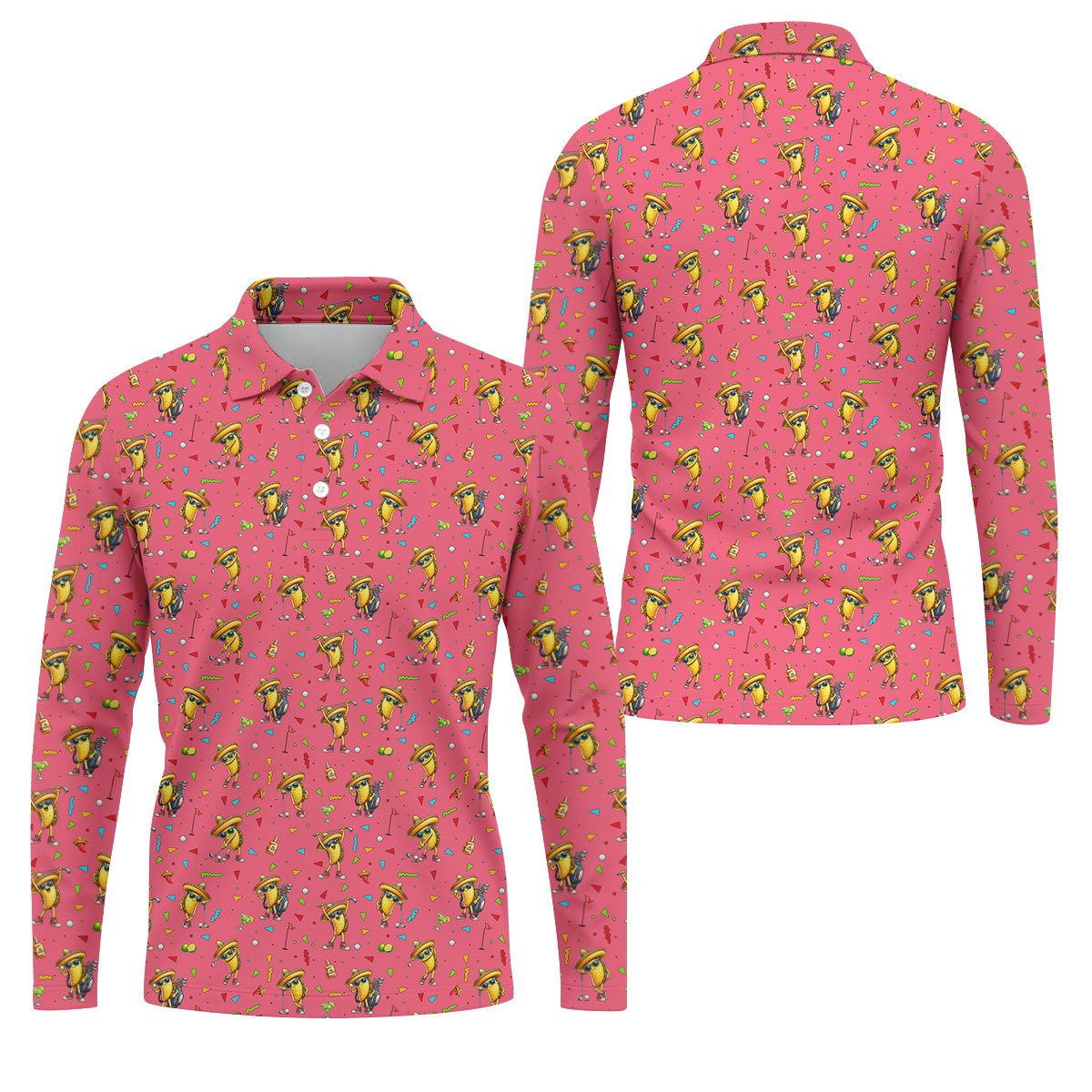 Fairway Fiesta Taco Margarita Mexico Theme Pink Golf Shirt, Men's Golf Shirts, Polo Shirts For Men