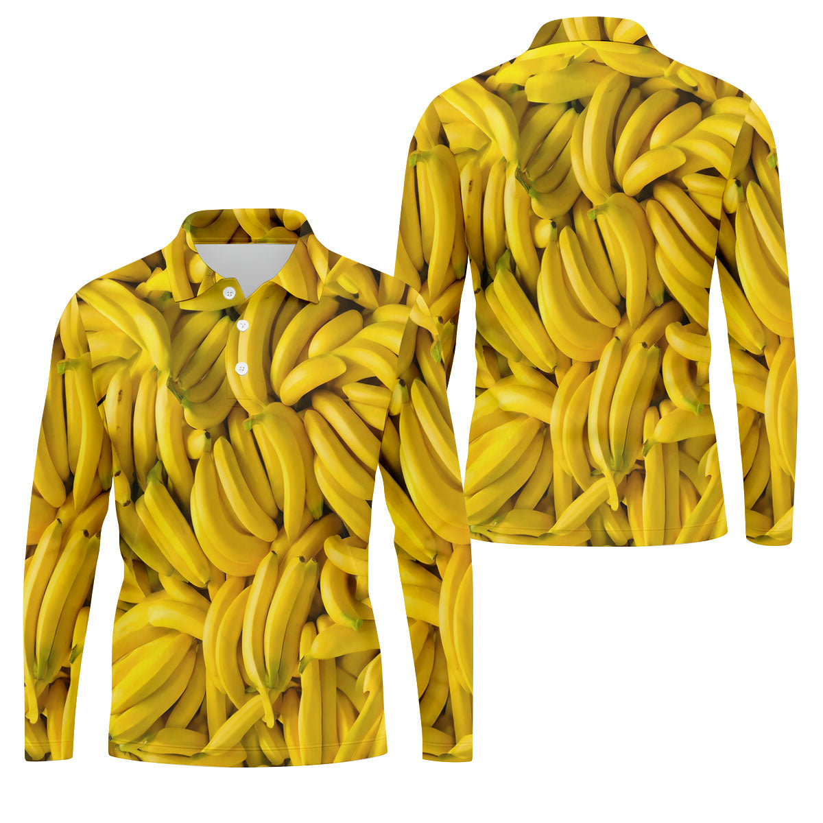 Realistic Banana Print Hawaiian Golf Shirt, Polo Shirts For Men, Mens Golf Apparel