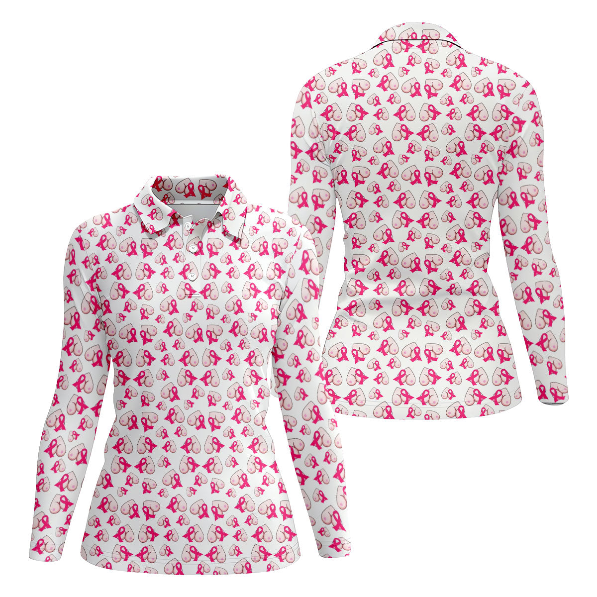 Pink Ribbon Breast Art Breast Cancer Polo Shirt, Women’s Golf Polo, Printed Golf Shirt