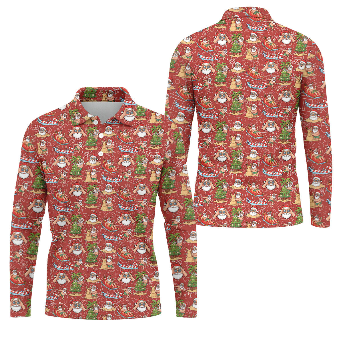 Tropical Santa Summer Christmas Pattern Polo Shirt, Mens Golf Polo, Christmas Shirt