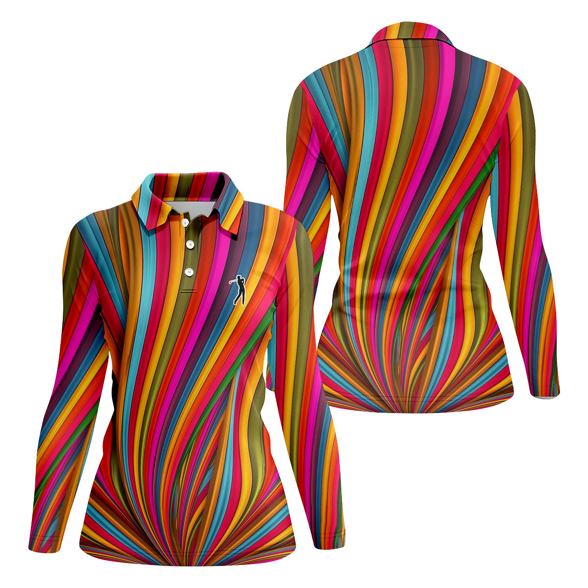 Rainbow Wave Golfer Silhouette Cinco De Mayo Celebration Fiesta Themed Golf Shirt For Women