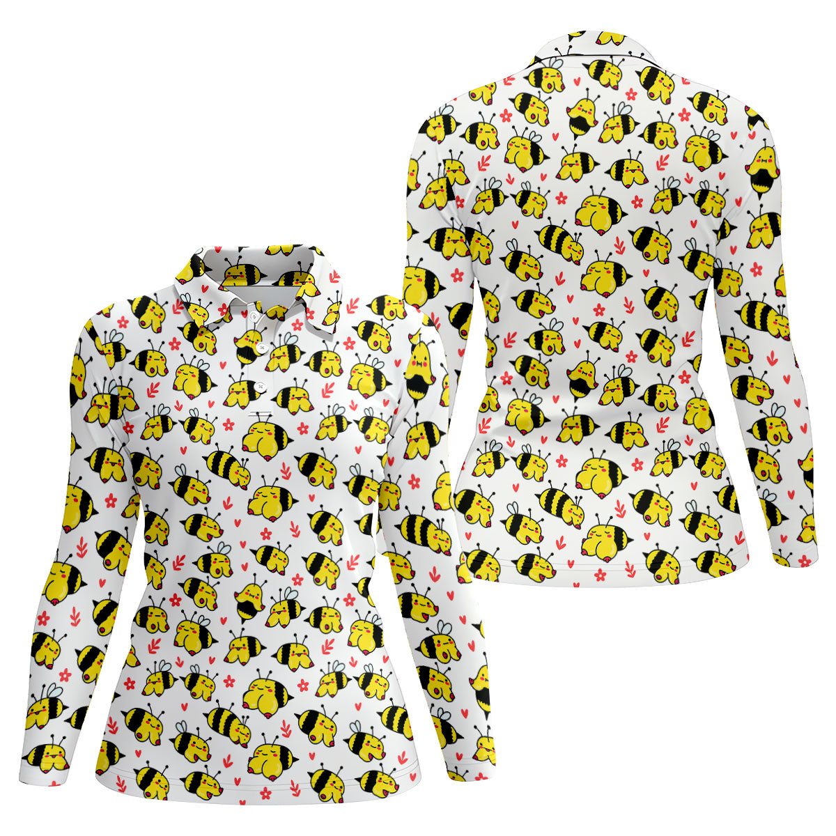 Funny Bee Breast Cancer Pattern Polo Shirt, Women’s Golf Polo, Golf Shirts For Women