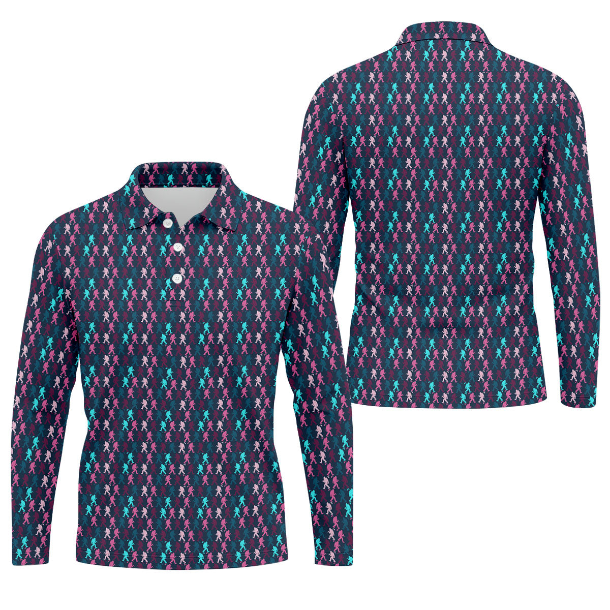 Funny Colorful Bigfoot Golfer Pattern Polo Shirt, Polo Shirts For Men, Mens Golf Shirts