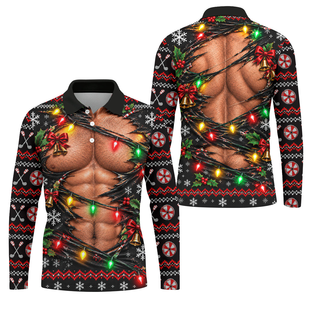 Christmas Ripped Muscle Polo Shirt, Christmas Golf Shirt For Men, Mens Golf Apparel