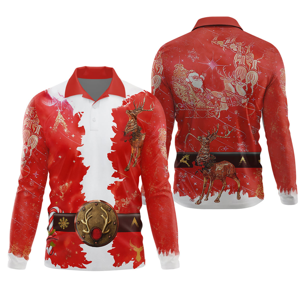 Santa Claus Christmas Print Fun Golf Shirts For Men, Christmas Golf Shirt, Polo Shirts For Men, Golfing Apparel
