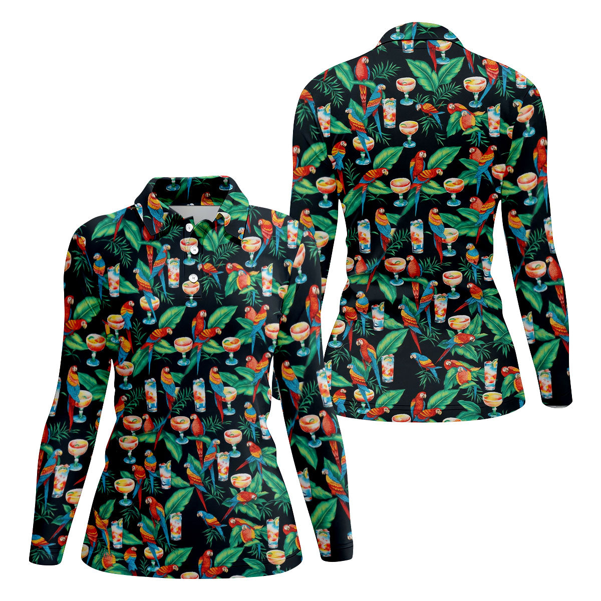 Colorful Parrots Margaritas Cinco De Mayo Celebration Fiesta Themed Tropical Pattern Golf Shirt For Women