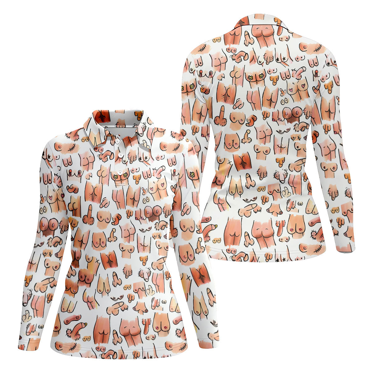 Funny Adult Body Parts Pattern Shirt, Women's Golf Tops, Printed Golf Shirt
