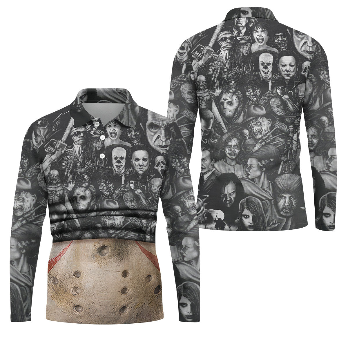 Hockey Mask Horror Character Halloween Polo Shirt, Golf Shirts For Men, Printed Golf Shirts