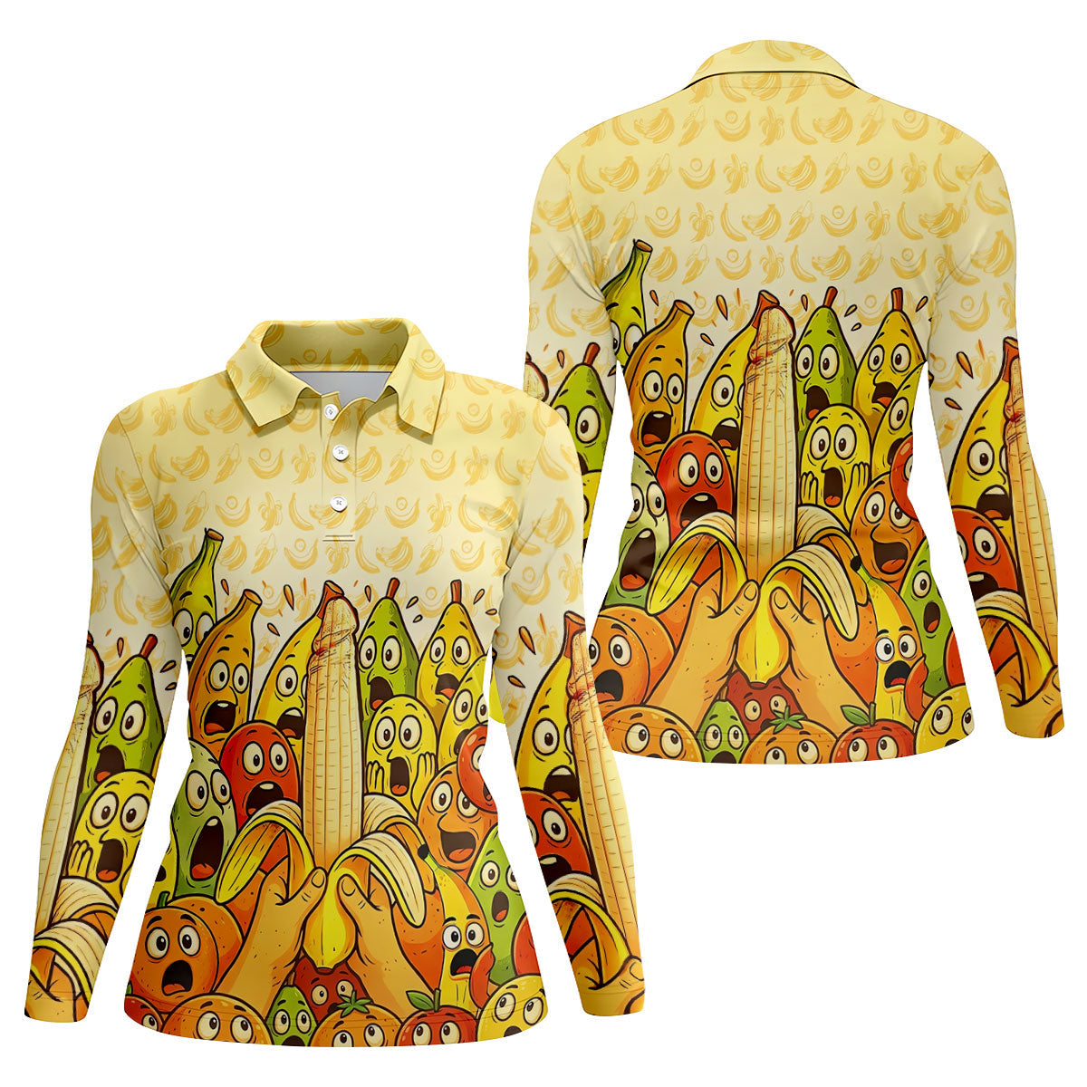 Funny Banana Fruit Cartoon Pattern Polo Shirt, Womens Golf Polo, Golf Shirts For Women