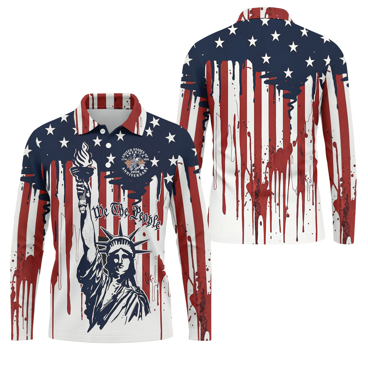 We The People 250 Years Statue Of Liberty And Flag Pattern Patriotic Golf Shirt, Golf Shirts For Men