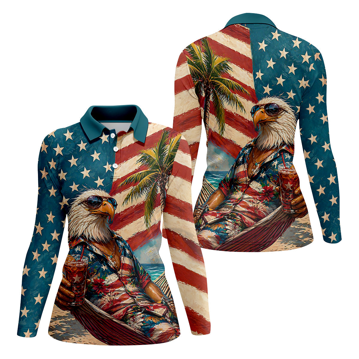 Cool Bald Eagle 250 Years American Flag Golf Shirt, Patriotic 4th Of July Golf Shirt For Women