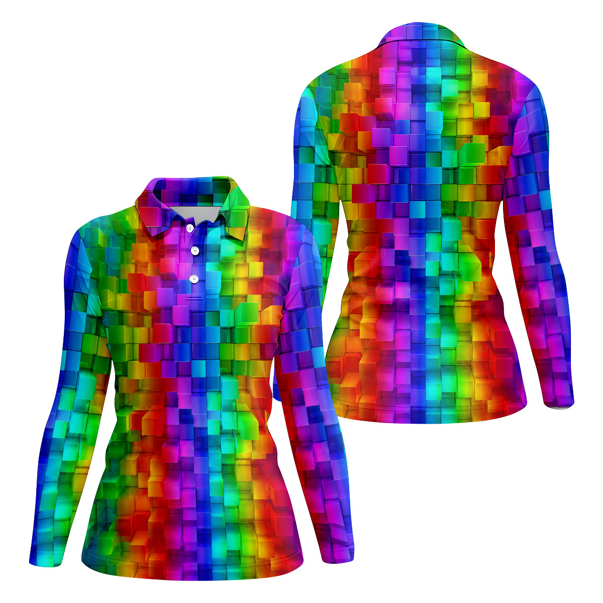 Rainbow Cube 3D Effect LGBT Support Ladies Golf Tops, Gay Pride Month Celebrate Golf Shirt For Women