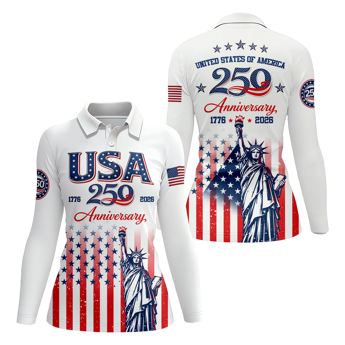 250 Anniversary Statue Of Liberty US Flag Golf Shirt, Patriotic 4th Of July Golf Shirt For Women
