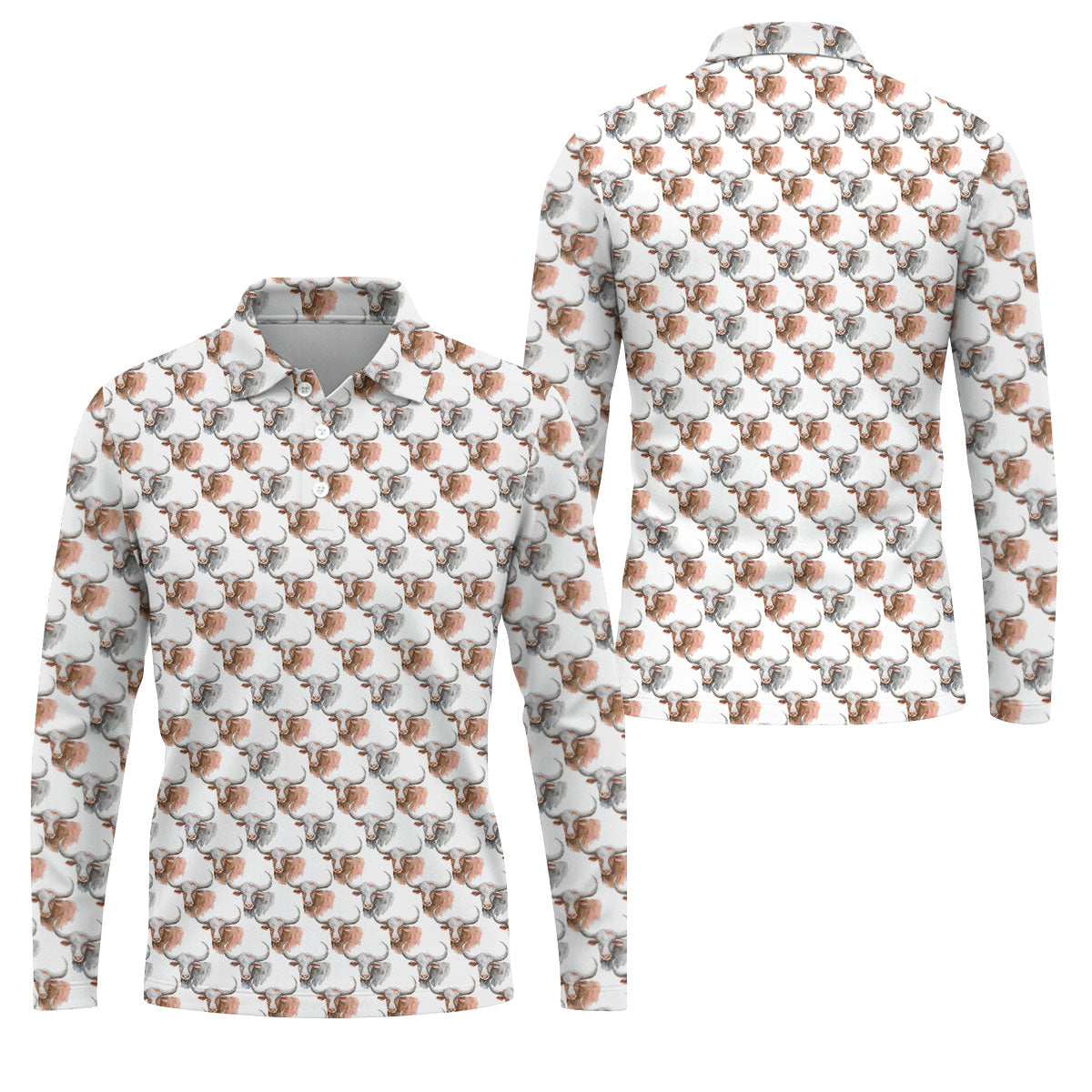 Longhorn Watercolor Pattern Golf Polo Shirt, Golf Apparel For Men, Hawaiian Golf Shirt
