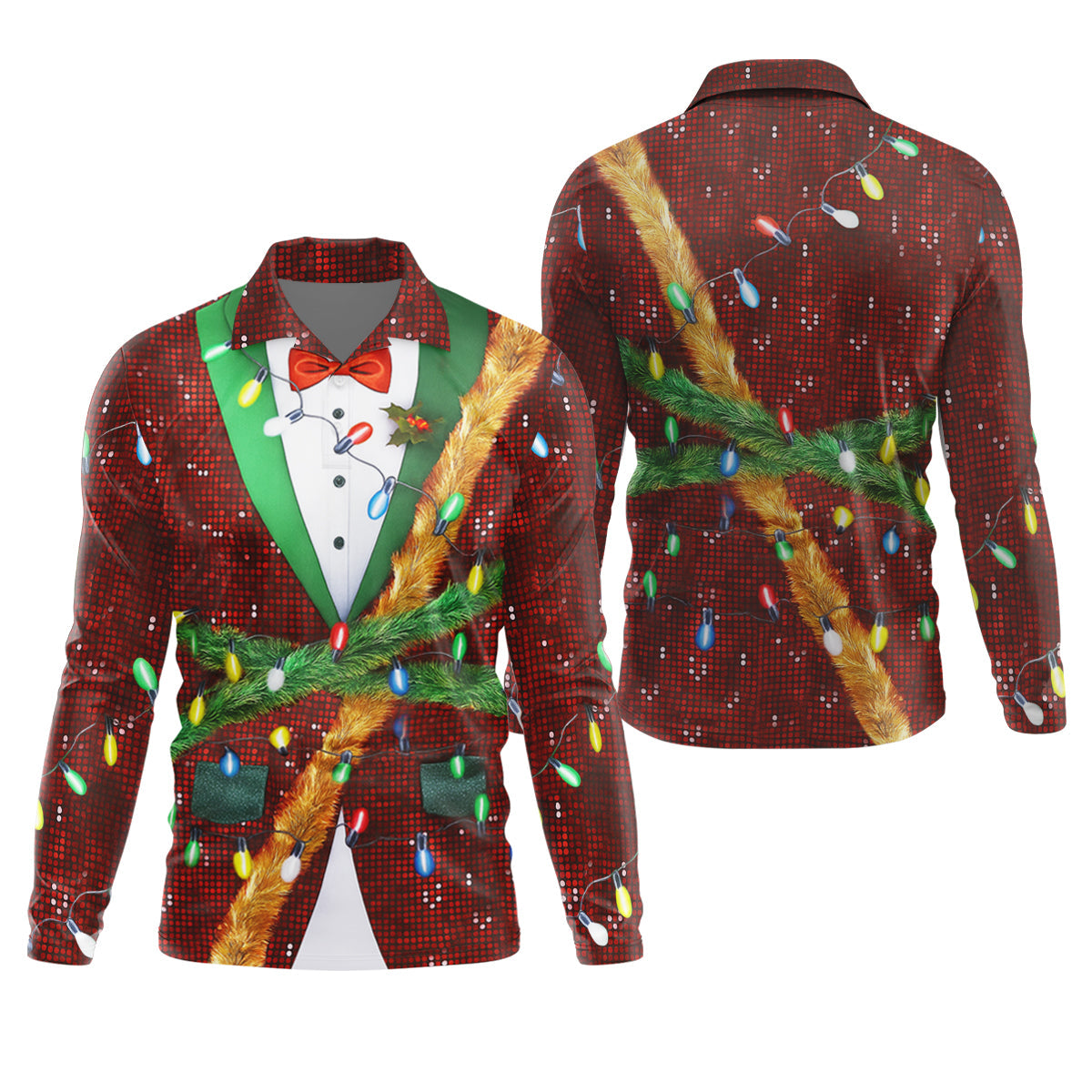 Christmas Lights Disco Ball Pattern Men's Golf Polo Shirts, Christmas Golf Shirt, Golf Gift For Men