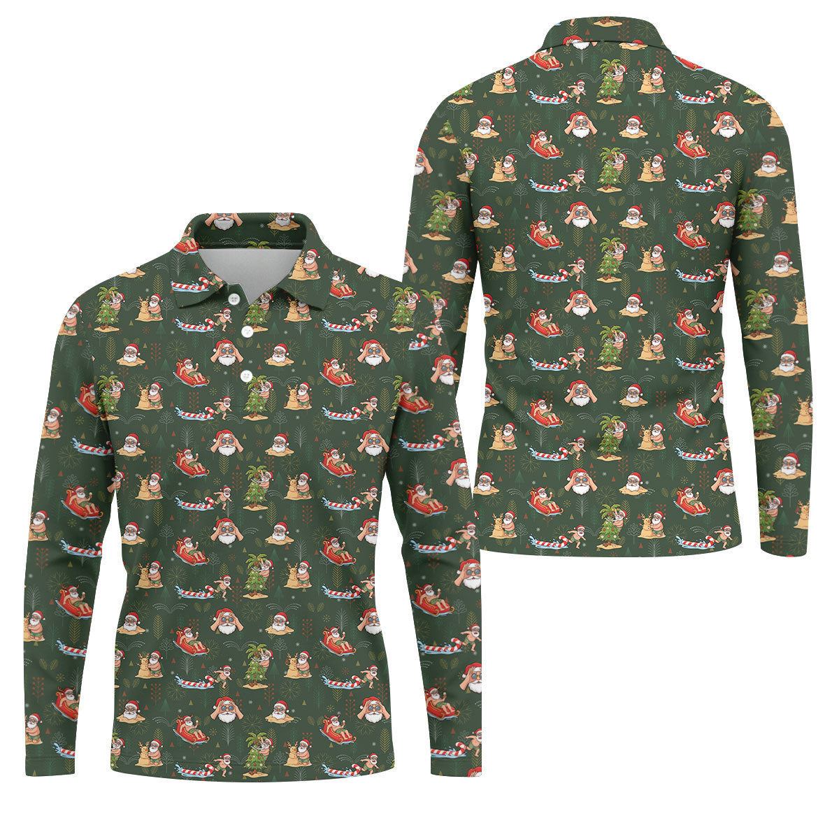 Funny Santa Summer Christmas Pattern Polo Shirt, Mens Golf Polo, Golf Shirts For Men