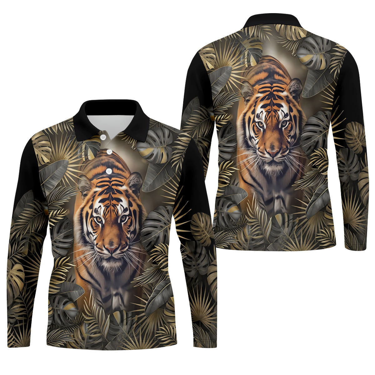 Majestic Tiger Tropical Golf Polo Shirt, Men's Golf Shirt, Golf Polo Shirts For Men