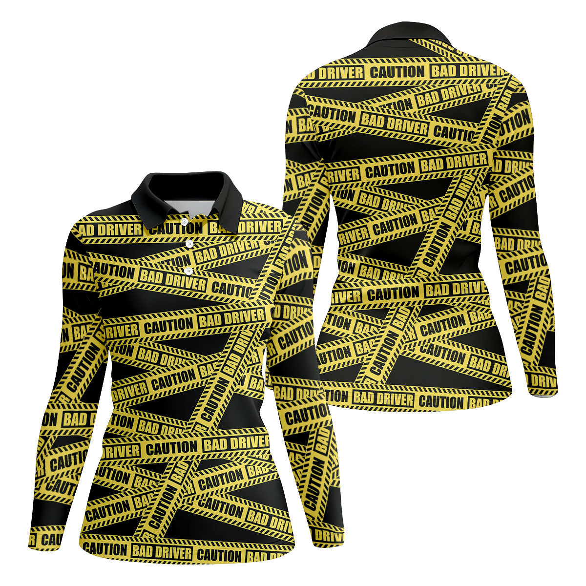 Funny Bad Driver Caution Tape Golf Polo Shirt, Golf Shirts For Women, Performance Golf Shirt
