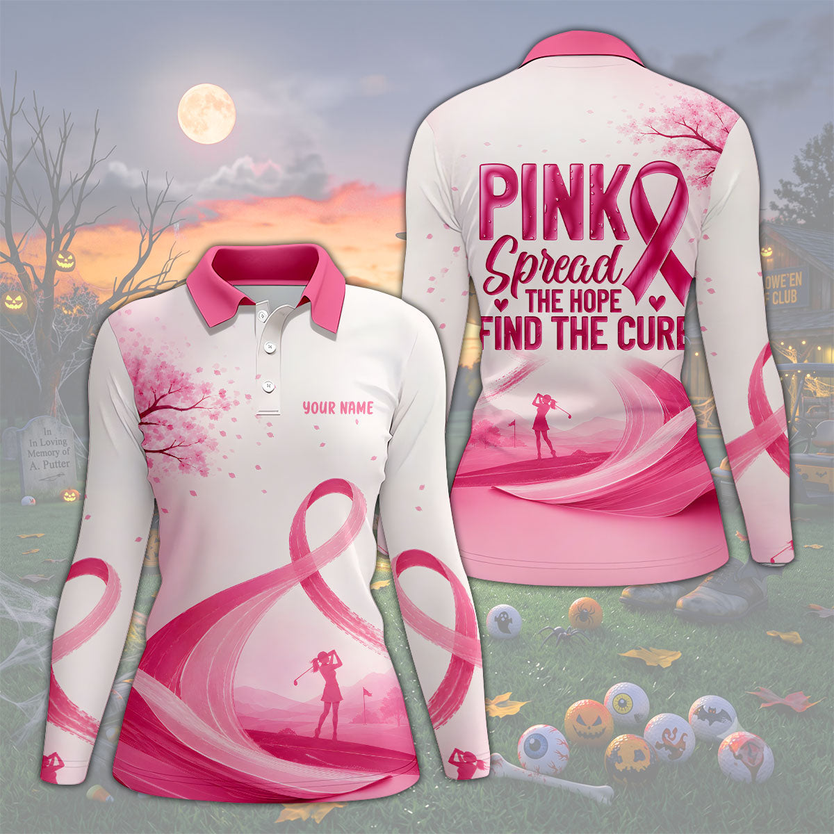 Custom Pink Spread Hope Find Cure Breast Cancer Golf Polo Shirt, Ladies Golf Tops, Women’s Golf Polo