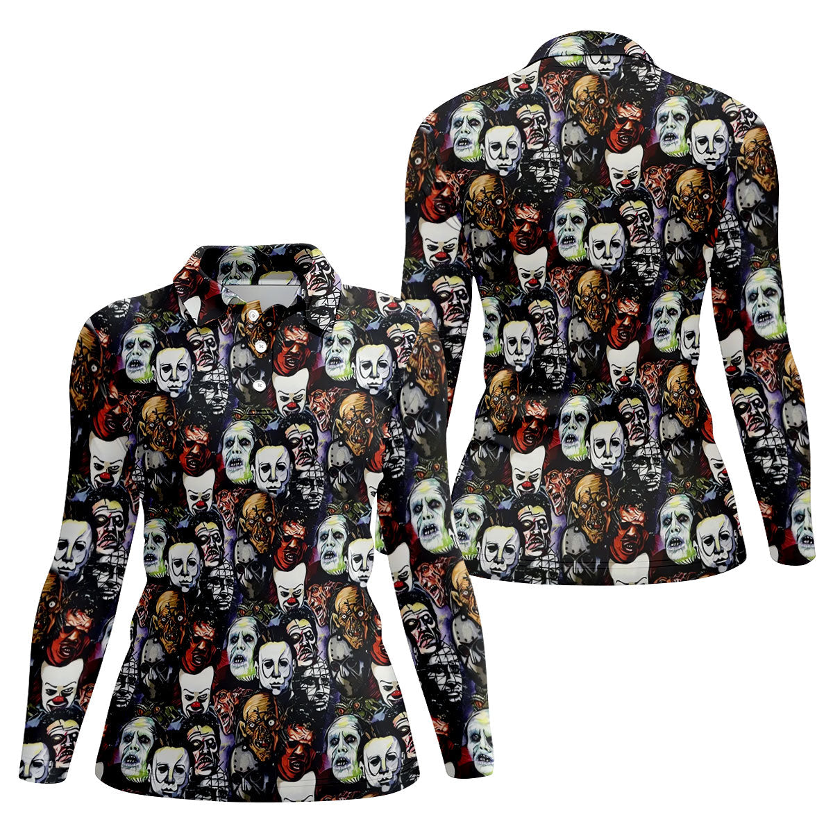 Horror Character Movie Villain Collage Golf Polo Shirt, Women's Golf Polo, Ladies Golf Shirts