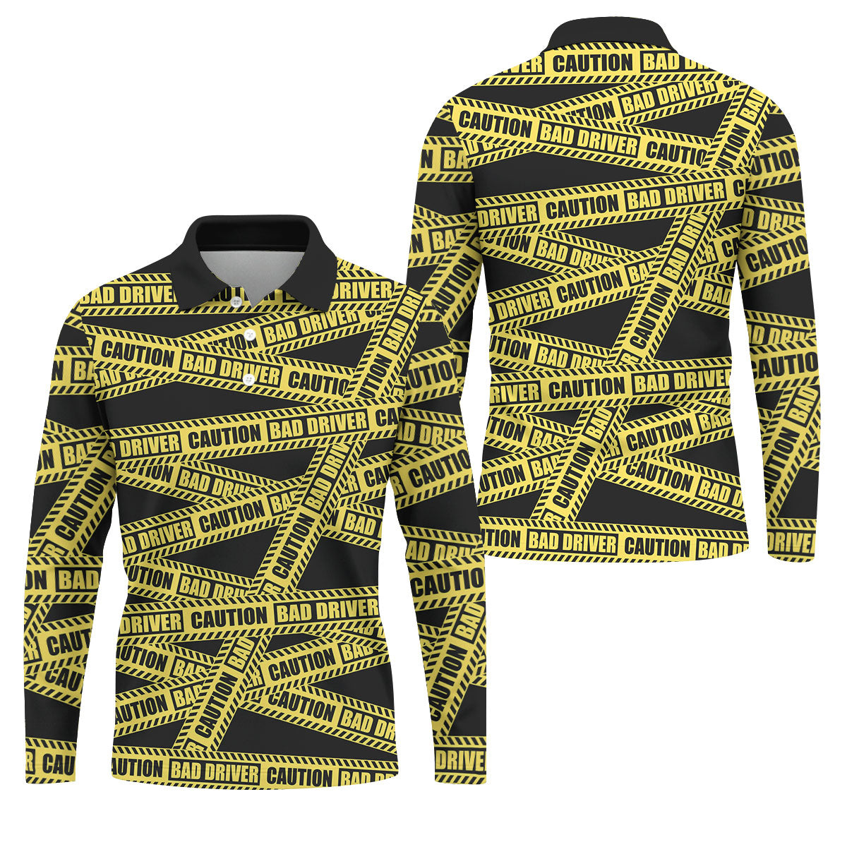 Funny Bad Driver Caution Tape Golf Polo Shirt, Golf Shirts For Men, Printed Golf Shirts