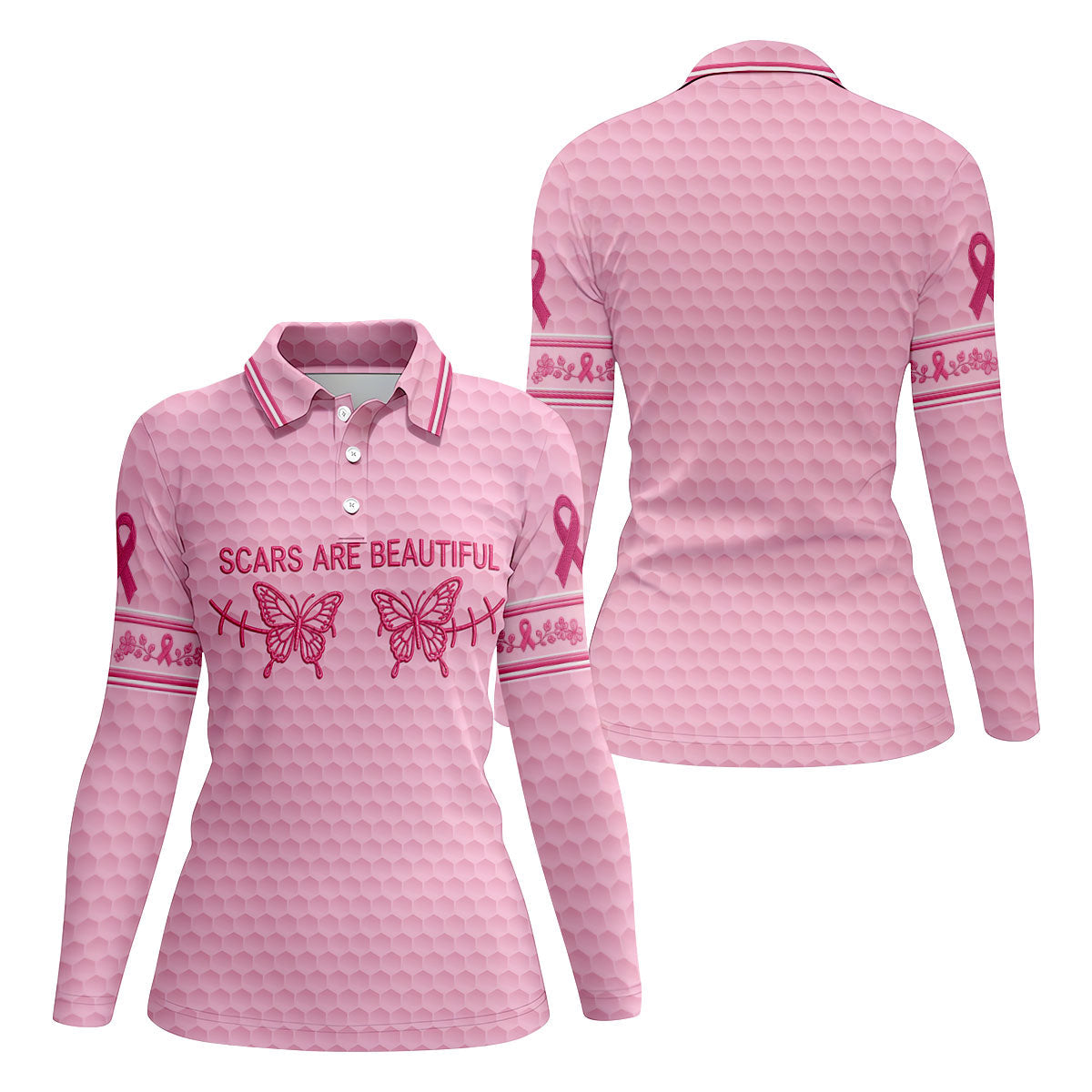 Scars Are Beautiful Butterfly Breast Cancer Golf Polo Shirt, Women’s Golf Tops, Ladies Golf Shirt