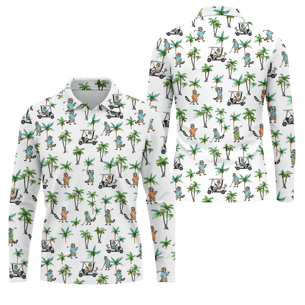 Funny Raccoon Tropical Golf Pattern Polo Shirt, Mens Golf Polo, Printed Golf Shirts