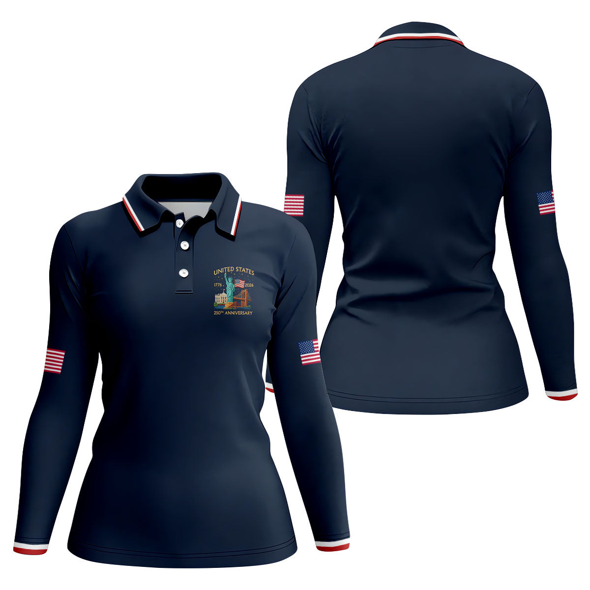US 250th Anniversary Patriotic Golf Shirt, American Symbols 4th Of July Golf Shirt For Women